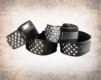 Handmade Leather Watch Cuff - Rivet Grid - Solid Full Grain Italian Leather, Watch Band, Watch Strap, Black, Studded, Punk, Men's, Women's