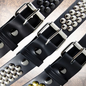 Handmade Studded Leather Belt - Wide Dome (1.75&quot;) - Handcrafted Solid Full Grain Italian Leather Belt Black Steel Punk Biker Heavy Duty