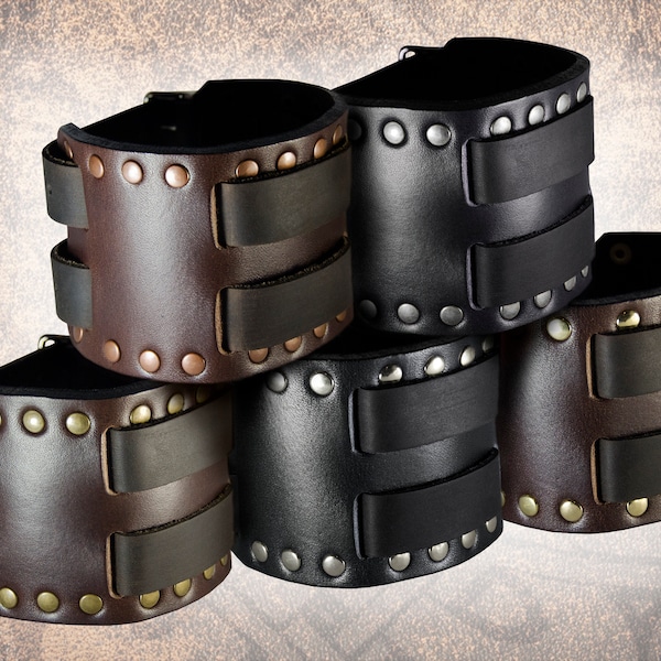 Edge Riveted Cuff - Handmade Solid Leather Full Grain Italian Leather Men's Cuff Women's Cuff Bracelet Bracer Black Cuff Brown Cuff