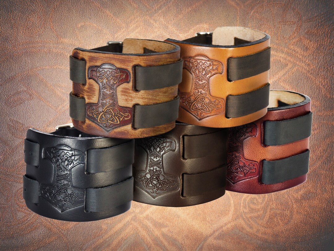Mjölnir thor's Hammer Leather Cuff Handmade Leather Etsy