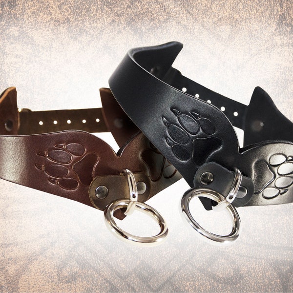 Wolf Paw Heart-Shaped Handmade Leather Collar, Puppy Slave Collar, Kink Fetish Restraint, BDSM Collar, Leather Choker (6 Colours)