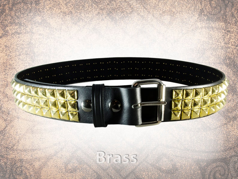 Handmade Studded Leather Belt Wide Pyramid Stud 1.75 Handcrafted Solid Full Grain Italian Leather Belt Punk Biker Steel Brass Black image 3