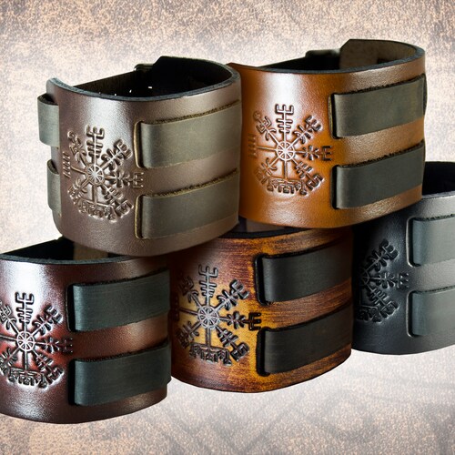 Norse Compass Handmade Leather Cuff Wristband Bracelet Etsy