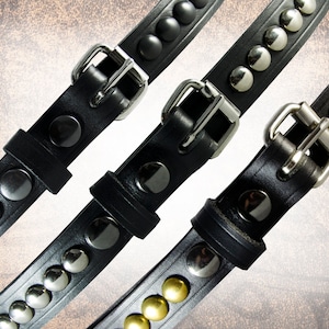 Handmade Studded Leather Belt - Narrow Dome Stud (1.0&quot;) - Handcrafted Solid Full Grain Italian Leather Belt Black Steel Brass Punk Biker
