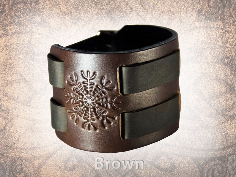 Norse Helm of Awe Handmade Leather Cuff Wristband Bracelet - Etsy