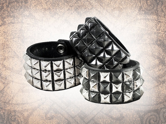 Pyramid 3 Row Studded Leather Cuff Leather Cuff Leather