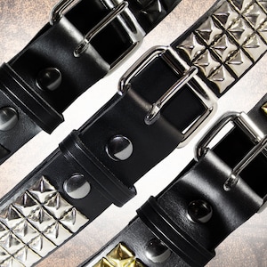 Handmade Studded Leather Belt Wide Pyramid Stud 1.75 Handcrafted Solid Full Grain Italian Leather Belt Punk Biker Steel Brass Black image 1