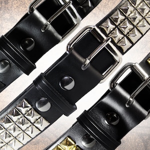 Handmade Studded Leather Belt - Wide Pyramid Stud (1.75&quot;) - Handcrafted Solid Full Grain Italian Leather Belt Punk Biker Steel Brass Black