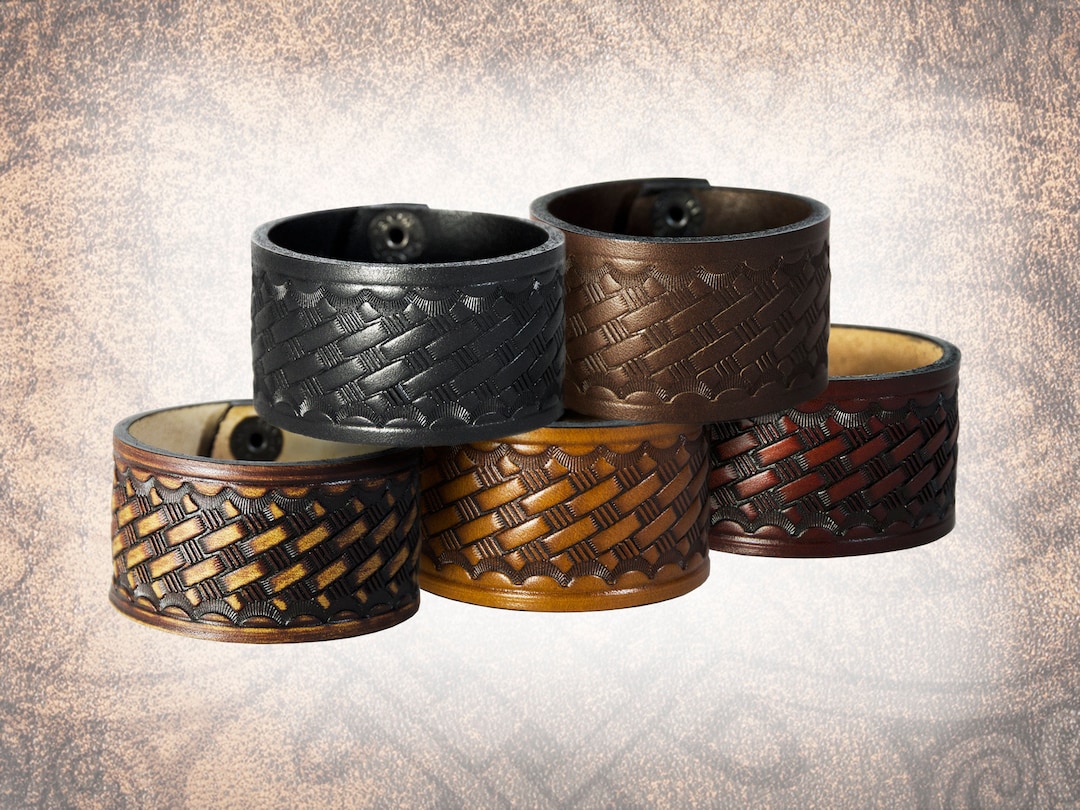 Basketweave Leather Cuff Leather Bracelet Leather Etsy