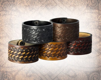 Basketweave Leather Cuff - Leather Bracelet, Leather Wristband, Men's Cuff, Women's Bracelet (1 Cuff Only)