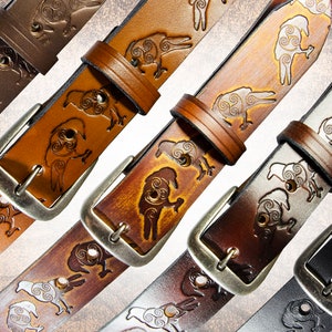 Handmade Celtic Leather Belt - Celtic Ravens (1.5&quot;) - Handcrafted Solid Full Grain Italian Leather Belt Tooled Embossed Gaelic Morrigan