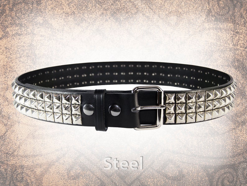 Handmade Studded Leather Belt Wide Pyramid Stud 1.75 Handcrafted Solid Full Grain Italian Leather Belt Punk Biker Steel Brass Black image 4