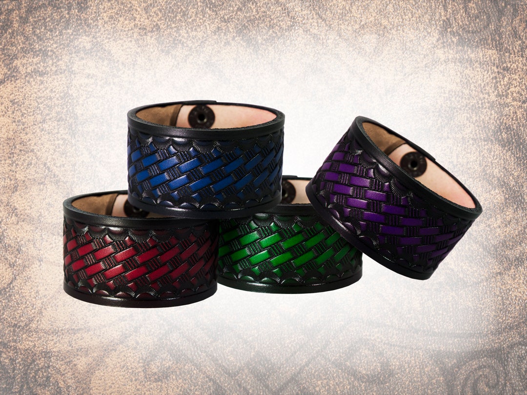 Basketweave Leather Cuff Leather Bracelet, Leather Wristband, Men's