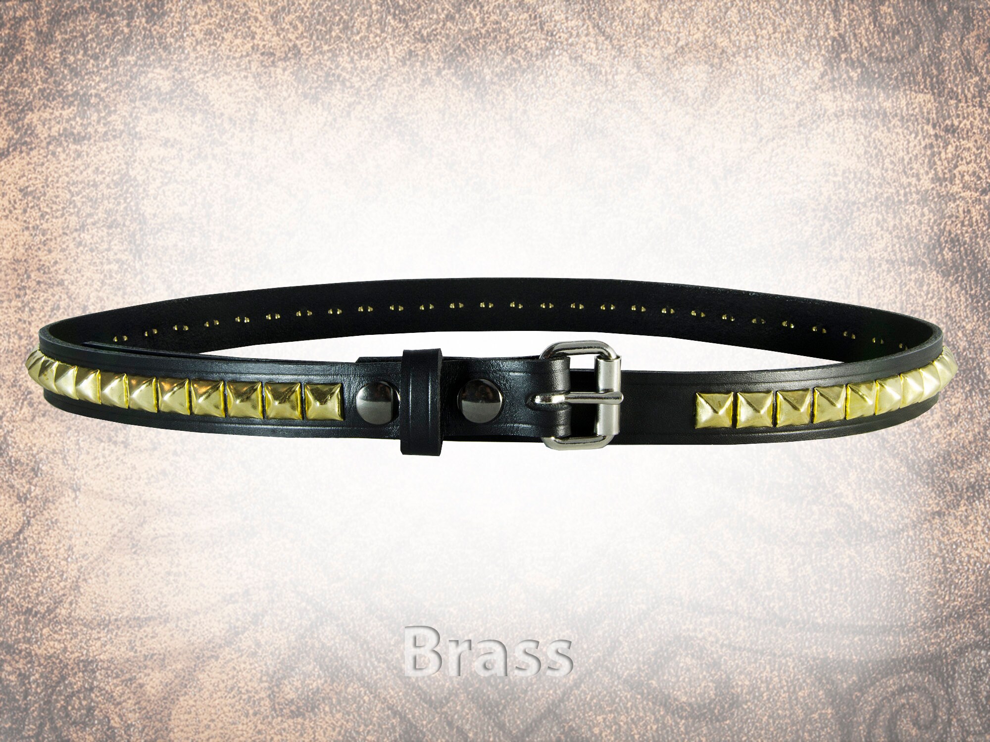 小物 CALEE pyramid studs narrow leather belt Handmade Studded Leather Belt - Narrow Pyramid Stud (1.0