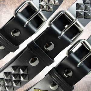 Handmade Studded Leather Belt - Wide Diamond Stud (1.75&quot;) - Handcrafted Solid Full Grain Italian Leather Belt Steel Pyramid Stud Biker Punk