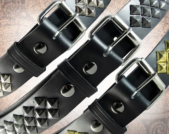 Handmade Studded Leather Belt - Wide Diamond Stud (1.75