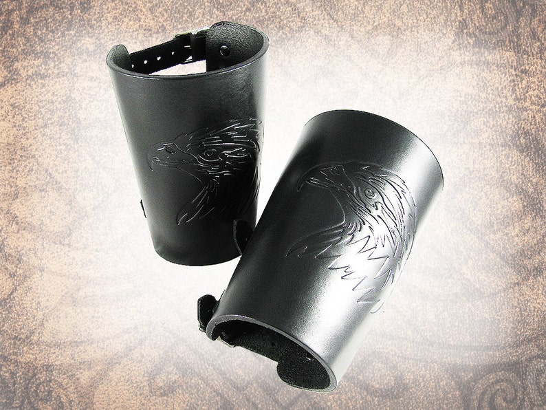 Leather Band Adjustable Leather Cuff Black Leather Cuff 1 pair Black Bracers Custom to You Leather Bracers Eagle Bracers