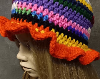 OOAK,Crochet,Scrap Cap,Beanie,Upcycled,Boho,Hippie,Children's Accessory,Multi-colored,Handmade,Skull Cap,Tweens, Unisex,Ready to Ship,