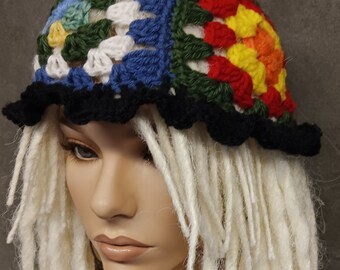 Crochet Granny Square Bucket Hat: Handmade Boho Hippie Style