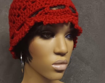 Crochet Skull Cap: Red Boho Hippie Beanie - Vintage Juliet Cap