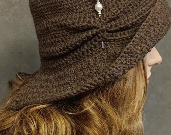 Crochet Cloche Hat: Coffee, 1920s Style, Handmade