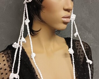 Crochet White Mesh Cap with Flowers for Spring/Summer