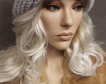 Crochet Cloche Hat: Pale blue Turban, Vintage 1920s Style