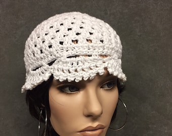 White,Cotton,Crochet,Juliet Cap,Vintage Style,Boho,Hippie,Skull Cap. Beanie,Women.Accessory, Teens,Handmade