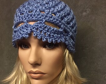 Crochet,Blue,Skull Cap,Chemo Cap,Juliet Cap,Women.Girls,Accessories, Boho, Hippie,Handmade