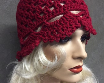 Crochet,Juliet Cap,Burgundy,Skull Cap,Lacey,Women,Accessory,Beanie,Handmade,Boho,Hippie