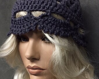 Crochet, Juliet Cap,Medium Gray,Boho,Hippie,Vintage style,Women,Accessory,Lacey,Handmade,Scalloped Brim