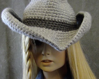 Crochet Hat, Cowboy, Girl, Boy,Toddler,Grey, Accessory, Winter,Western,