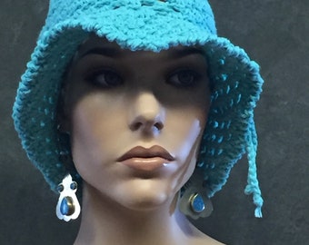 Crochet Bucket Hat, Chemo Cap, Cotton, Aqua, One size fits most, Women,Accessory,Spring/Summer