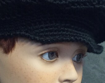 Crochet,Black,News Boy Cap, Boys, Girls,Toddlers, Children, Unisex, Accessories,Winter,