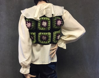 Crochet Bolero,Granny squares,Black,Green,Purple,Pink, Women,Clothing,Crop Top,Vest,