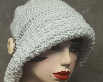 Crochet Cloche Hat: Light Blue 1920s Style, Handmade