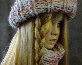 Hat; Coral Colored Hat; White Crochet Flower Embellishment; Photo Prop Hat 12-24 Months Toddler Diagonal Stitch Hat; Hand Knit Toddler