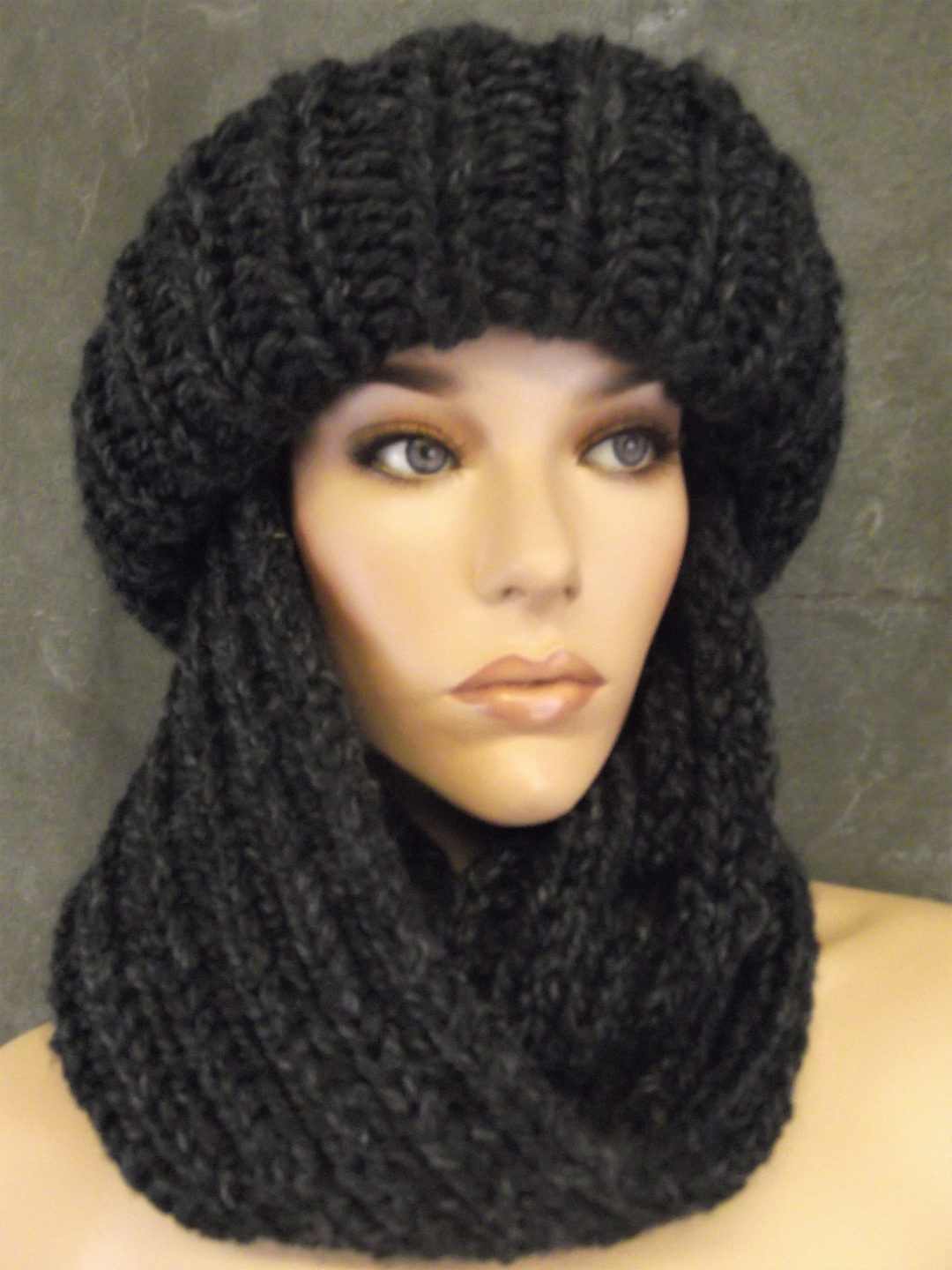 Charcoal Gray Hand Knit Hat and Scarf Set Gray Winter Hat Scarf Combo Set, Gray Tweed or Charcoal - Etsy main image 3