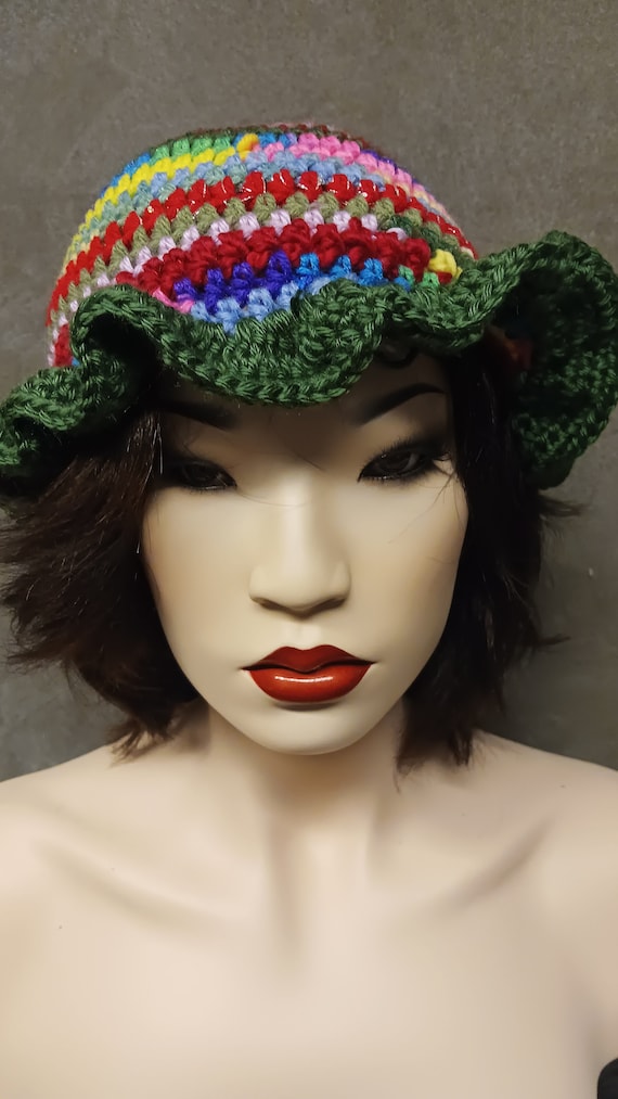 OOAK Crochet Reversible Bucket Hat, Boho Scrap Cap, Upcycled  display picture 3