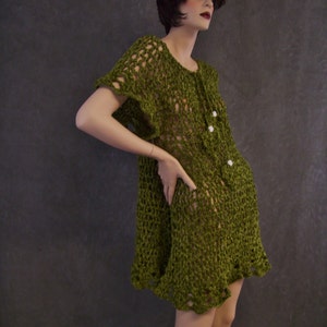 OOAK, Olive Green,Chenille,Crochet Dress,Women,Small, 3/4 sleeves,Clothing,Beach Coverup, image 5