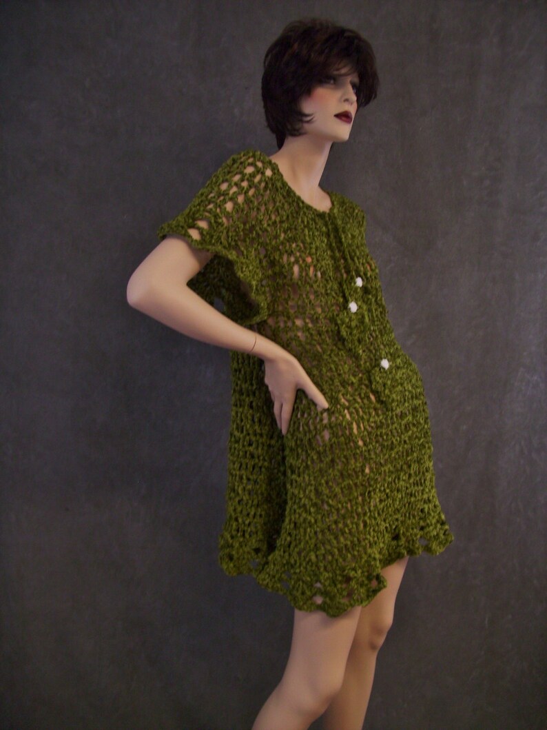 OOAK, Olive Green,Chenille,Crochet Dress,Women,Small, 3/4 sleeves,Clothing,Beach Coverup, image 5