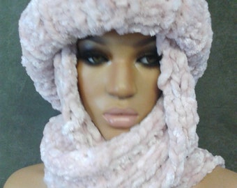 Hand Knit Toboggan Set, Pink, Scarf,Women,Accessory,Winter,OOAK,One size fits most,