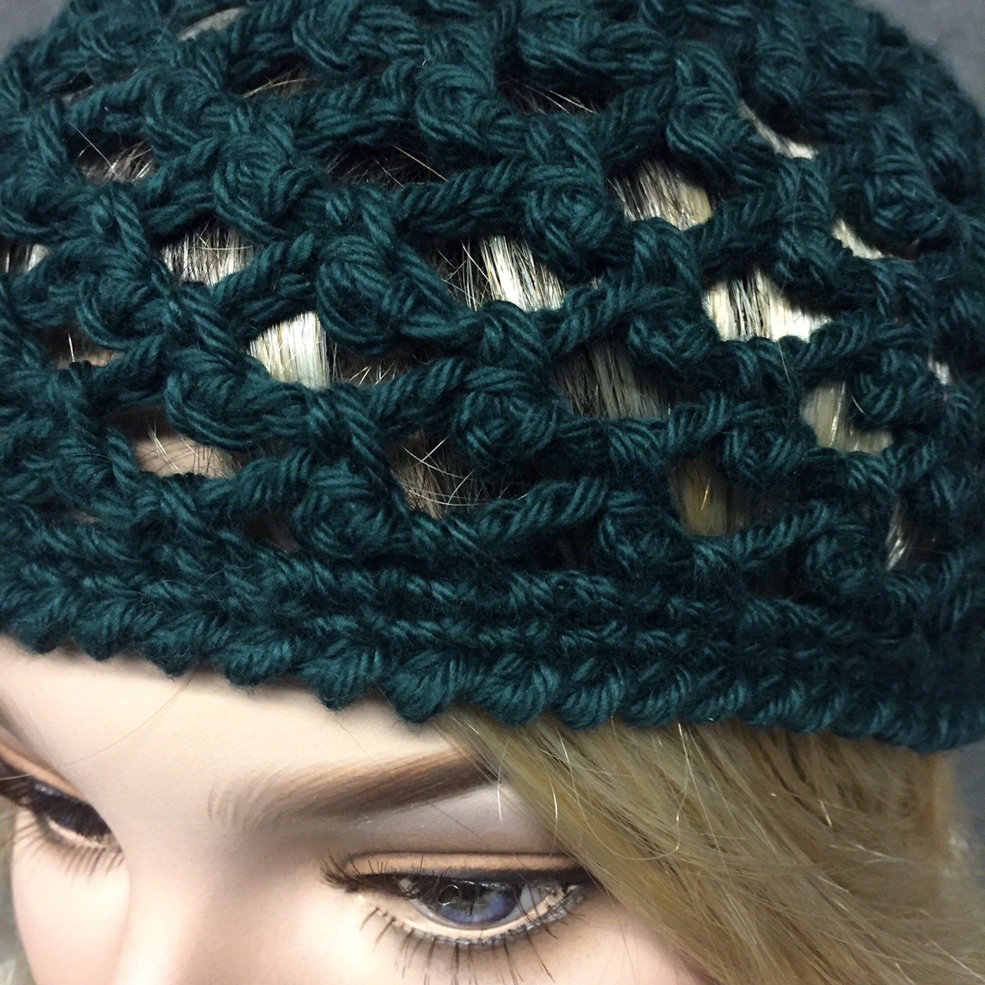 Created by Cyd Handmade Crochet Beanie Forest Green Mesh Knit Skull Cap Hat‎ NEW Crochet Mesh Hat- Skull Cap- Netted Mesh Beanie- Mesh Beanie  main image 4