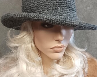 Handmade Crochet Fedora in Dark Gray  Summer Hat