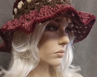 Handmade Crochet Bucket Hat: Boho Hippie Style, Upcycled Yarn
