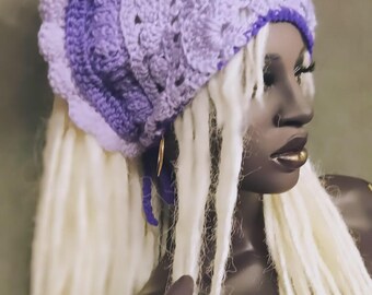 Crochet Headscarf Chemo Cap: Variegated shades of Purple