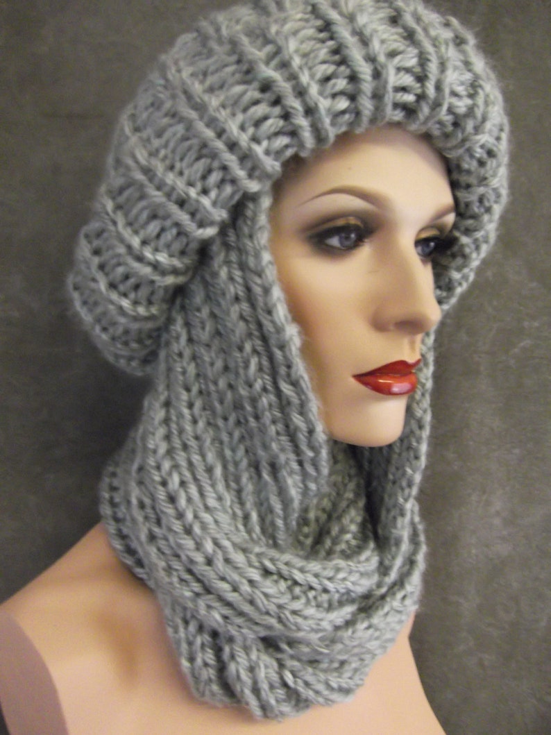 Knit Toboggan Hat/scarf Set Blue/graywomen Accessories Etsy