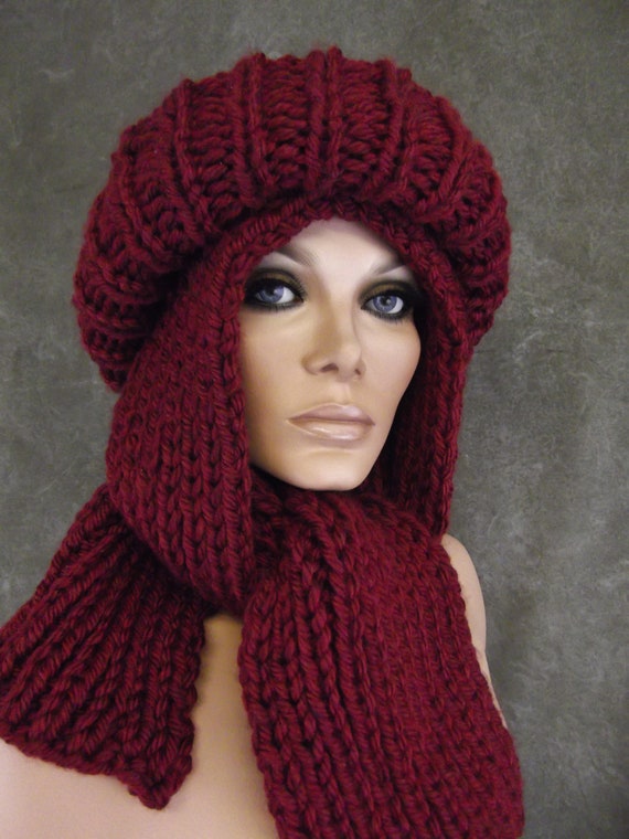 Hand Knit Burgundy Scarf and Hat Set: Winter Accessory - Etsy display picture 3