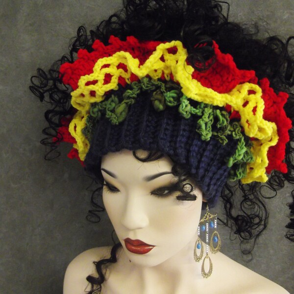 OOAK, Crown of Ruffles,Dreadi-Wrap for Dreadlocks,Collar,Freeform Crochet,Scarflette,Headband,Headwrap,Women,Accessory,HairAccessory