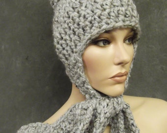 The Patapouf Hat in Slate, Winter Hat, Pom Pom Hat, Accessories, Hats, Skull Cap,Women, Crochet Hat,Uniquely Ewe, Grey Hat,Earflap Hat,Tweed